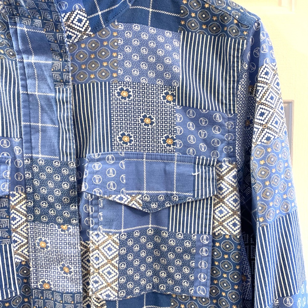 Lands End Hooded Cargo Jacket Blue Patchwork Medium Petite - Picture 7 of 14